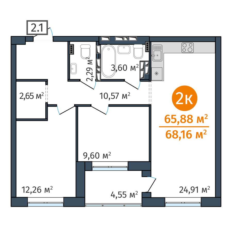 2-комнатная 65.9 м2 в ЖК DOK корпус null этаж 18